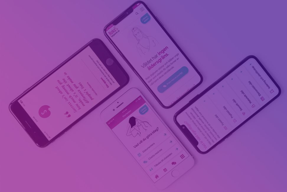 Mobiler som visar upp Roks tjejjourer med ett lila filter ovanpå