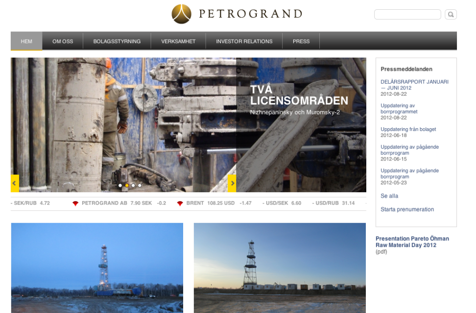 Petrogrands hemsida